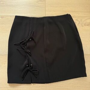 superdown Black Lace-Up Mini Skirt